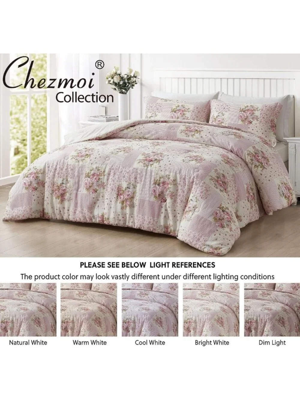 Floral Twin Comforter Set - Reversible Washed Cotton Bedding, Lightweight